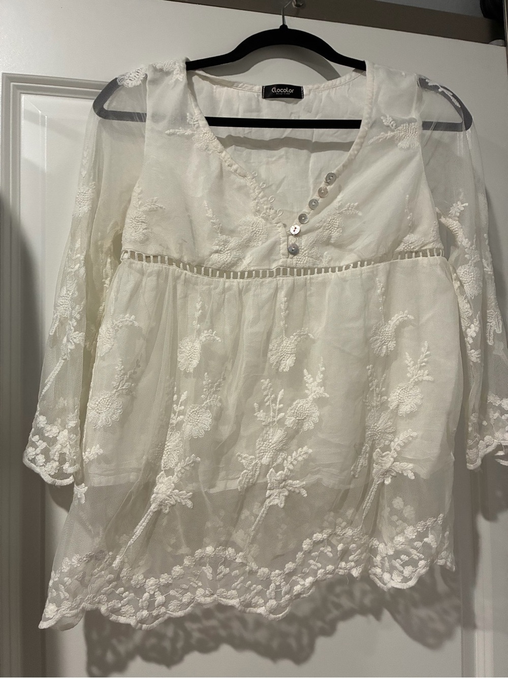 Women’s Cream Embroidered Tiered Skirt